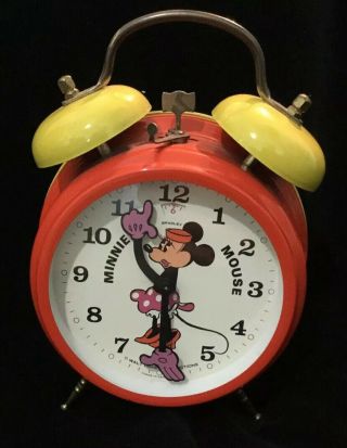 Vintage Walt Disney Minnie Mouse Bradley Two Bell Alarm Clock Made In Germany