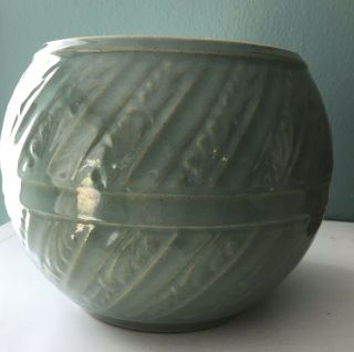 Vintage Planter /pot - Marked Usa 6 X 7 1/2” High Glazed Green In Color.  No Lid