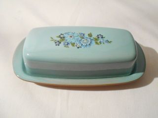 Vintage Mid - Century Taylor Smith & Taylor Azura Covered Butter Dish Floral Blue