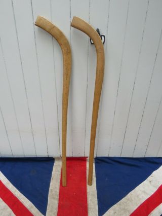 Two Antique Vintage Wooden Bandy Winter Sport Ice Sticks Sporting Antiques