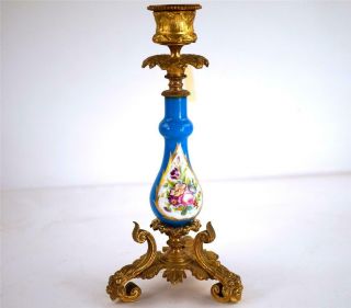 Antique French Sevres Style Porcelain Gilt Bronze Brass Candle Stick Holder