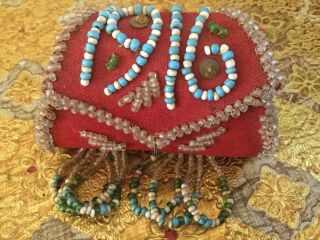 Antique Vtg 1916 Iroquois Native American Indian Hand Made Bead Purse Bag Pouch