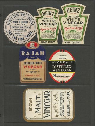 Vinegar Heinz,  Rajah,  Brown Etc 6 Different Early Vintage Bottle Labels