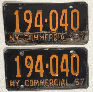 1957 York Commercial License Plates Pair Originals
