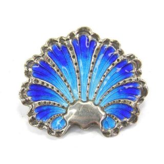 Antique Art Deco Sterling Silver & Blue Enamel Brooch Pin Shell Design