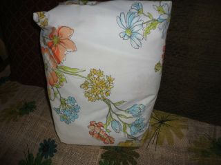 Vintage Springmaid Climbing Floral Blue Gold Green Coral Full Fitted Sheet 7 "