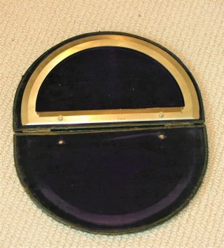 19th Century Large Brass Protractor,  Semi Circle Shagreen Case 10.  5 In.  Diam.