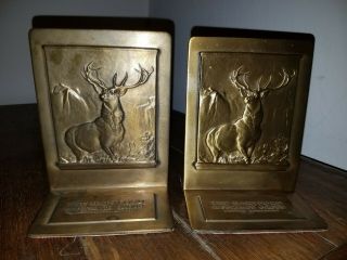 Vintage Hartford Insurance Group Embossed Elk Deer Brass Copper Bookends