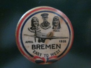 1928 Cello Button Pin 1 1/4 " Aviation Bremen East To West