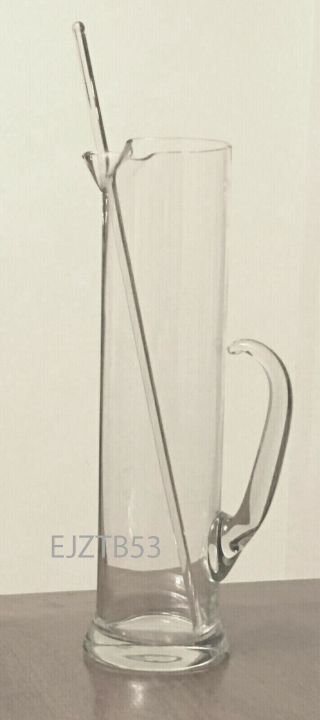 Clear Glass Martini/cocktail Mixer 13 " Pitcher With 16 " Glass Stirrer - Vintage