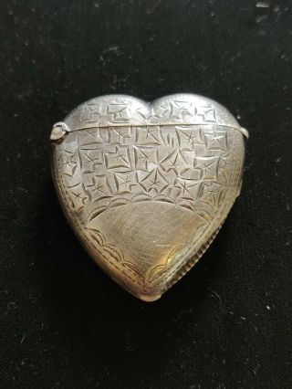 Sterling Silver Heart Shaped Vesta.  Birmingham 1905