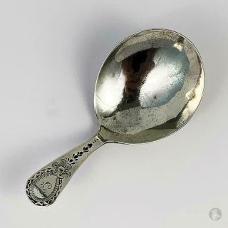 Antique George Iii Sterling Silver Caddy Spoon London 1795 Bright Cut Handle