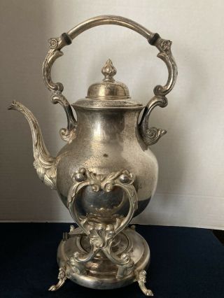 Vintage Sheridan Silver On Copper Tilt Tea Pot Or Coffee Stand & Warmer Burner