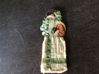 Antique Die Cut Scrap Cotton Batting German Santa Christmas Ornament Over 6” Nr