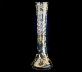Antique Art Nouveau Continental Glass Vase Gilt Enamel Mont Joye Legras