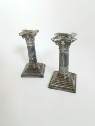 Vintage Silver Plated Hallmarked Corinthian Column Candlesticks