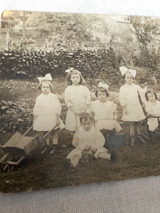 Vintage Real Photo Postcard Child’s Birthday Party Toys Wheelbarrow RPPC 1911 2