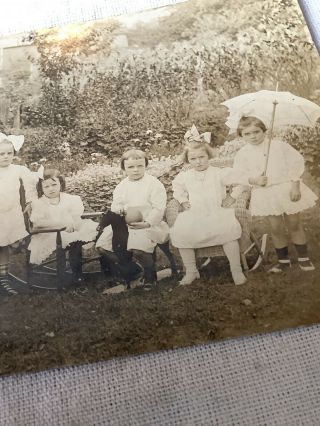 Vintage Real Photo Postcard Child’s Birthday Party Toys Wheelbarrow RPPC 1911 3