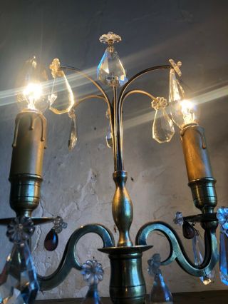 Antique French Bronze & Lead Crystal Table Lamp / Girandole Fine Quality.  c1910 3