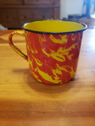 Vintage Rustic Orange Yellow Enamelware Enamel Mug Cup