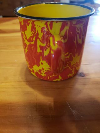 Vintage Rustic Orange Yellow Enamelware Enamel Mug Cup 2