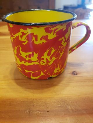Vintage Rustic Orange Yellow Enamelware Enamel Mug Cup 3