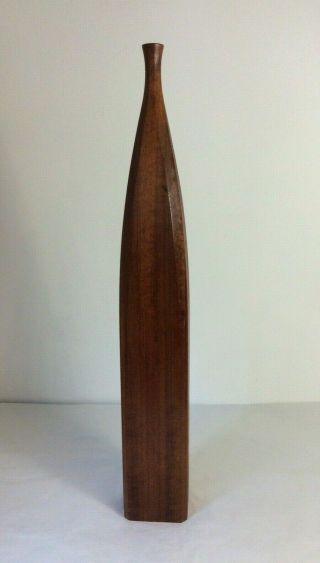 Signed Vintage / Mid Century Teak Wood Tall Vase Mills Grimsby Modernist