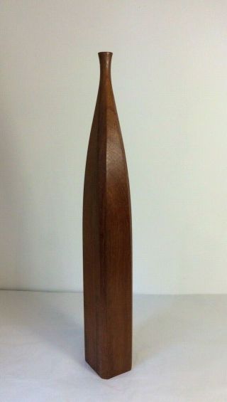 Signed Vintage / Mid Century Teak Wood Tall Vase MILLS GRIMSBY Modernist 2