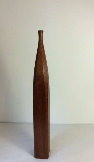 Signed Vintage / Mid Century Teak Wood Tall Vase MILLS GRIMSBY Modernist 3