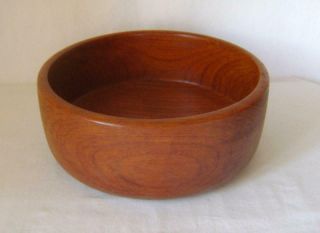Vintage Turned Large Teak Wood Bowl 9 3/4 Inches Wide 4 Inches Deep