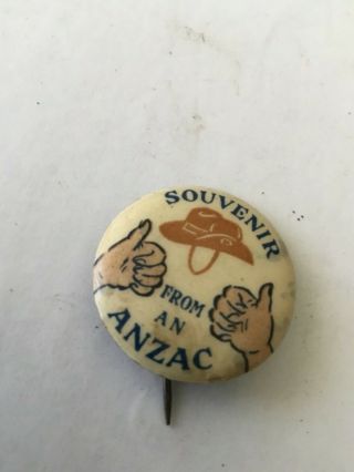 Ww1 Vintage Souvenir From A Anzac Tin Pinback Badge