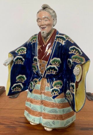 Antique Late 19th C Large Japanese Chinese Samurai Pottery Figure In Kumono