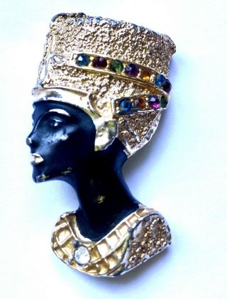 Vintage Art Deco Style Nefertiti Brooch Diamanté / Glass Bead Egyptian Revival