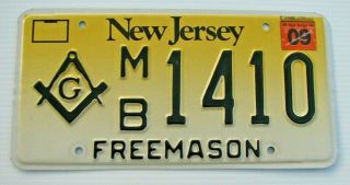 Jersey G Freemason Masonic Lodge License Plate " Mb 1410 " Nj Masonry