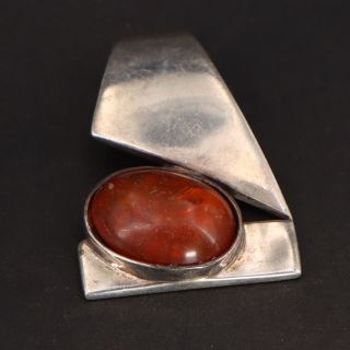 Vtg Sterling Silver - Modernist Baltic Amber Stone Pendant - 19g