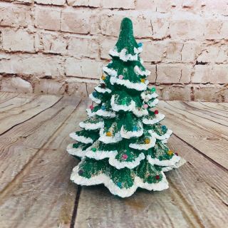 Vintage Ceramic Christmas Tree 8 " Multi Color Bulbs Green Tree W Flocked Tips