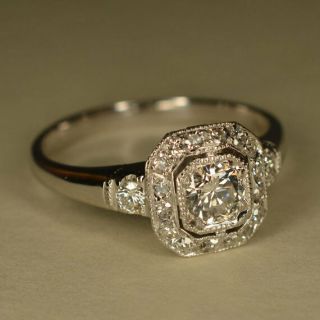 2.  37ct Antique Art Deco Diamond Halo Engagement Ring 14k White Gold Finish