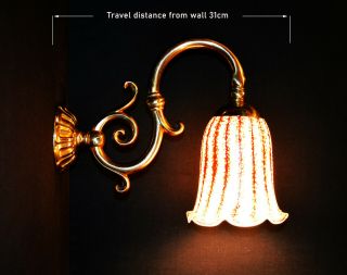 1950s Art Deco Brass Wall Light Scone French Handmade Iridescent Glass Shade