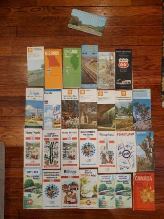 28 Vtg State Road Map Service Station Gas Oil Advertising Gulf Pure Esso Chevron