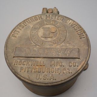 Vintage Brass Water Meter Cover.  Rockwell Mfg.  Pittsburg Meter Division Usa