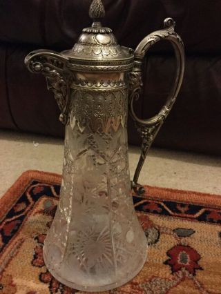 Stunning Antique Ornate Silver Plate Topped Claret Jug With Staple Repair