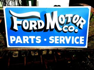 Hand Painted Antique Vintage Old Style Ford Motor Co Parts Service 36 " Blue Sign