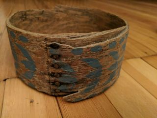 Vintage Painted Primitive Round Bentwood Shaker Pantry Cheese Box Wood Nails