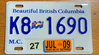 ✿◕‿◕✿ Authentic Canada 2009 British Columbia Motorcycle License Plate.  Flag