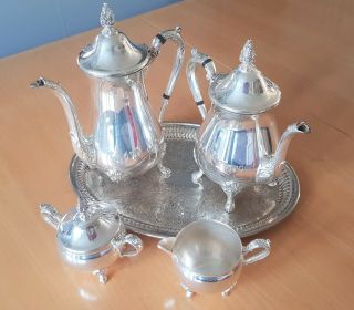 Vintage Viners Silver Plated Coffee/tea Set 4 Piece With Oval Tray -