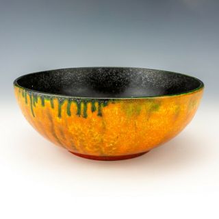 Vintage Candy Ware Pottery - Orange Streaky Glazed Bowl - Art Deco