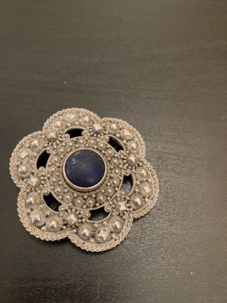 David Andersen Large Antique Norwegian Silver Brooch With Blue Stone 1888 - 1925