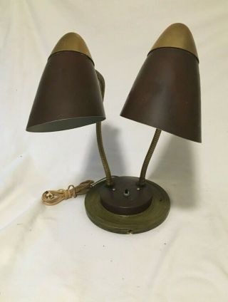Vintage Mid Century Modern Double Gooseneck Cone Bullet Desk Lamp
