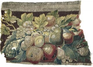 17th Century Tapestry Still Life Fragment Of Fruit And Artichokes.