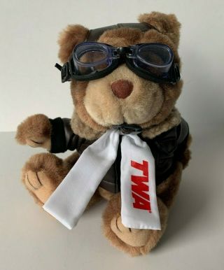 Vintage Twa Airlines Air Lines 7 " Teddy Bear Pilot Aviator Bomber Jacket Goggles